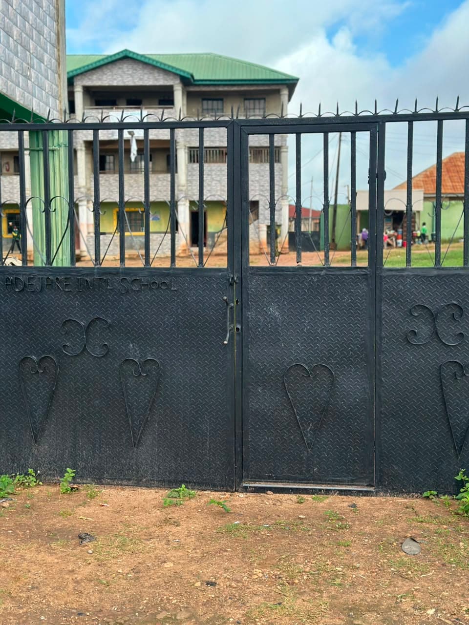 Wide view of the school entrance
